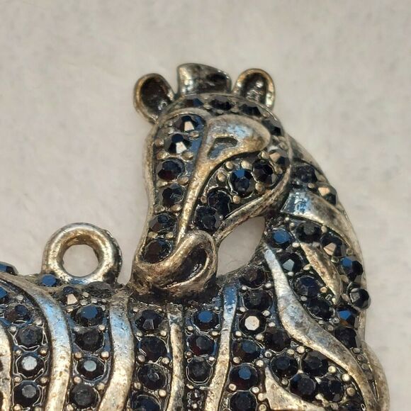 Vintage Zebra Charm Style Pendant Black Rhinestones In Silver Tone - Picture 5 of 8